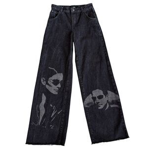 Jaded London Matrix Jeans Sz 25 Loose Fit Grunge Skater Pants Wide Leg Faded Blk